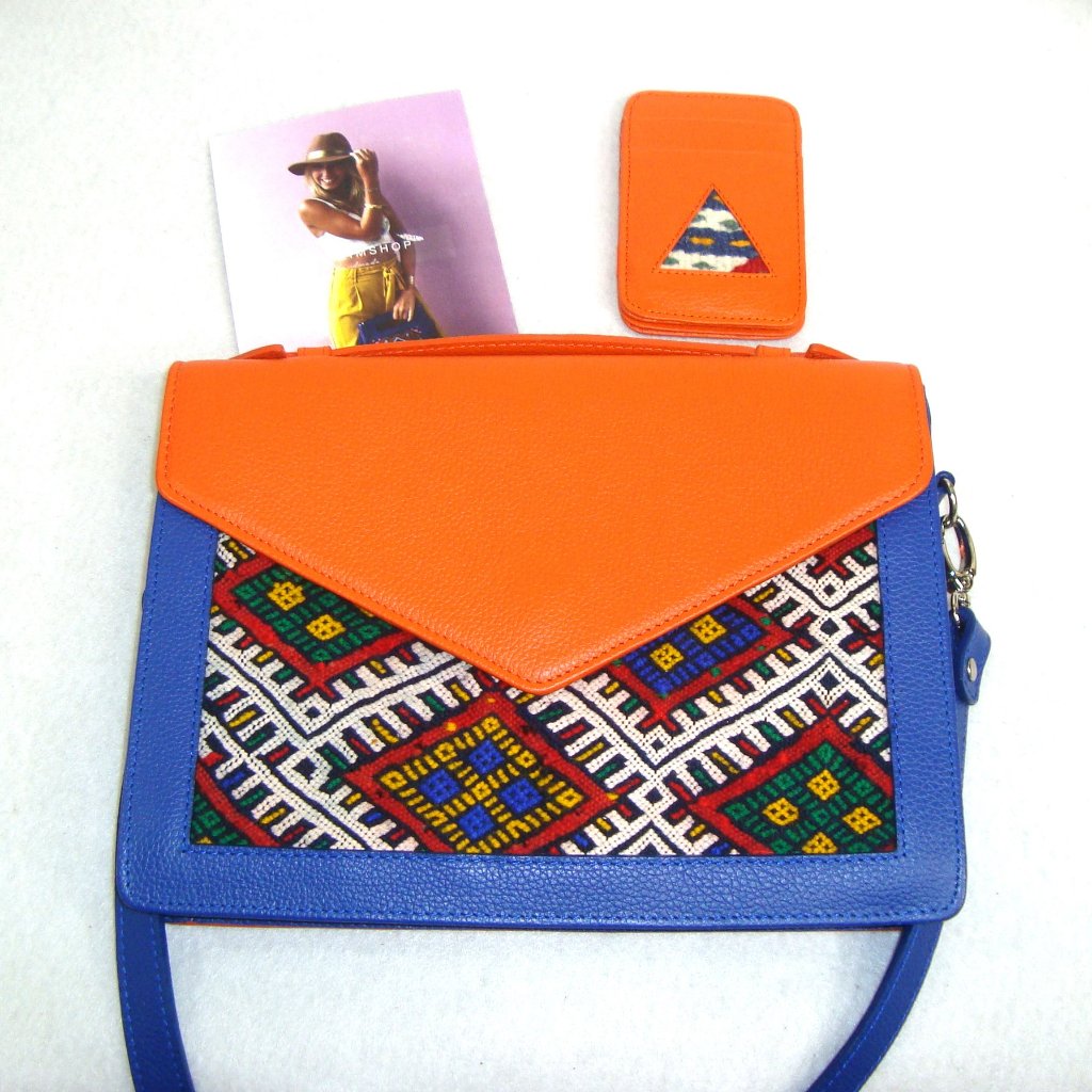 Nwt Mykilimshop Leather Kilim Rug Crossbody Bag With Id/Credit Card Holder